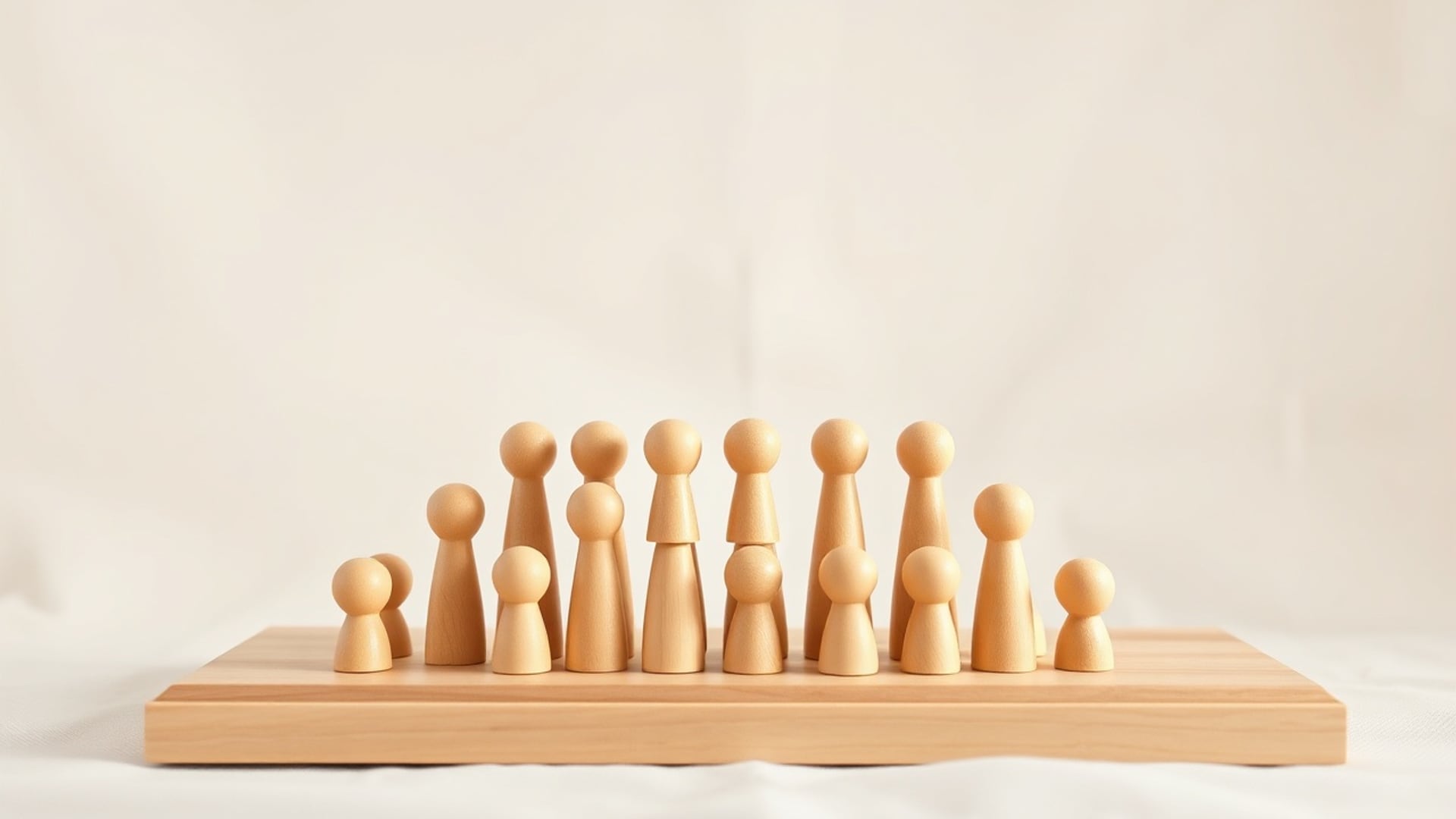 Illustration of wooden pegs of different heights on a board, the tallest in the middle