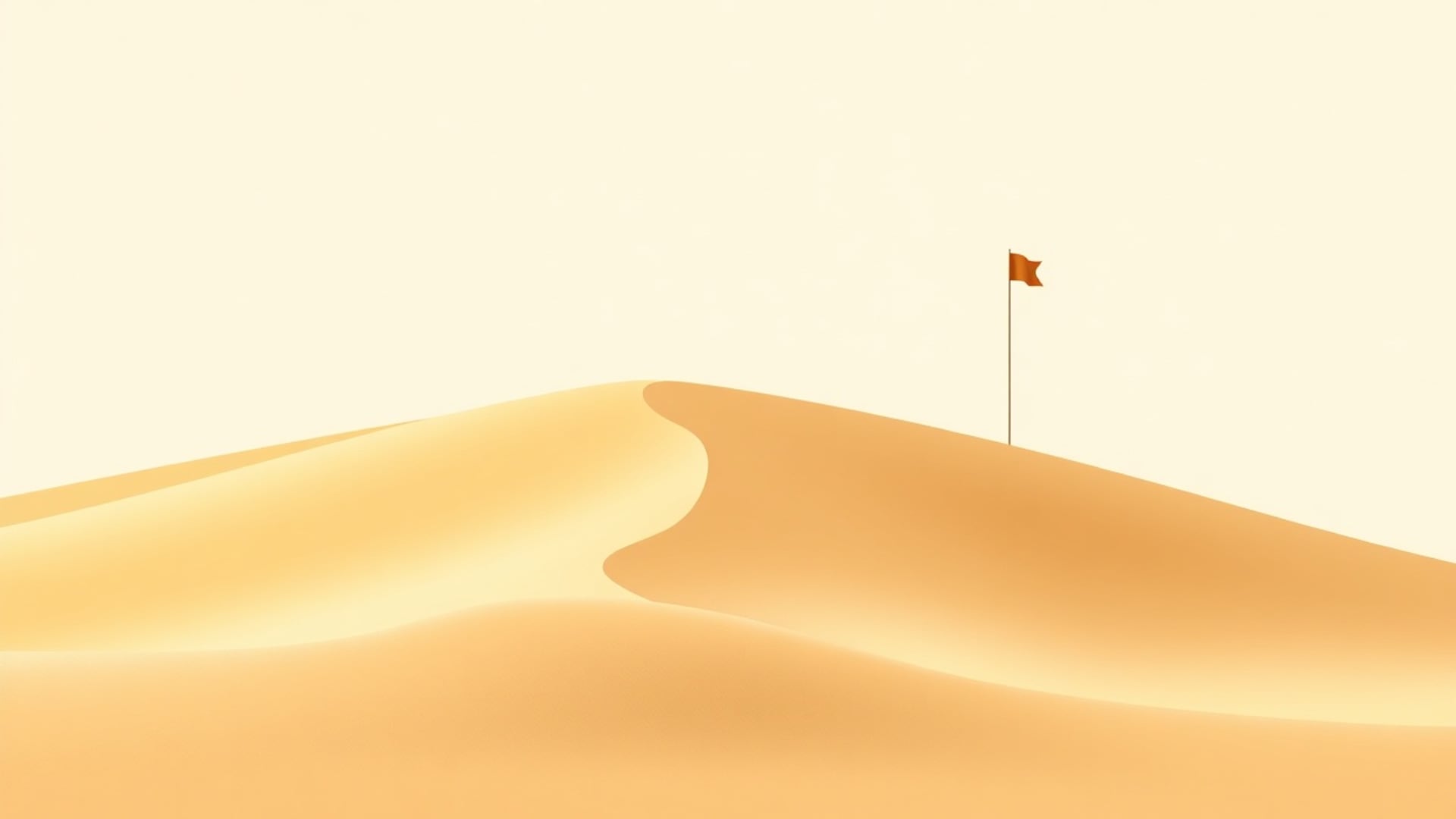 Illustration of a smooth sand dune under a pale sky with a small flag planted on its crest