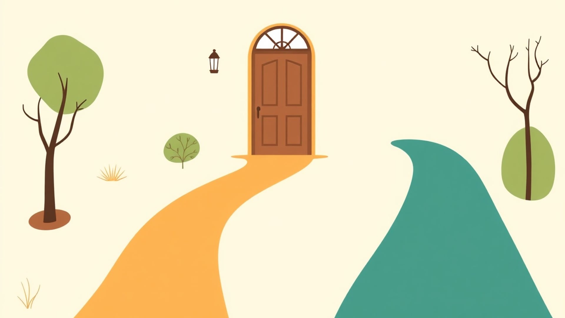Illustration of two paths leading to the same front door, one short and steep and one long and winding