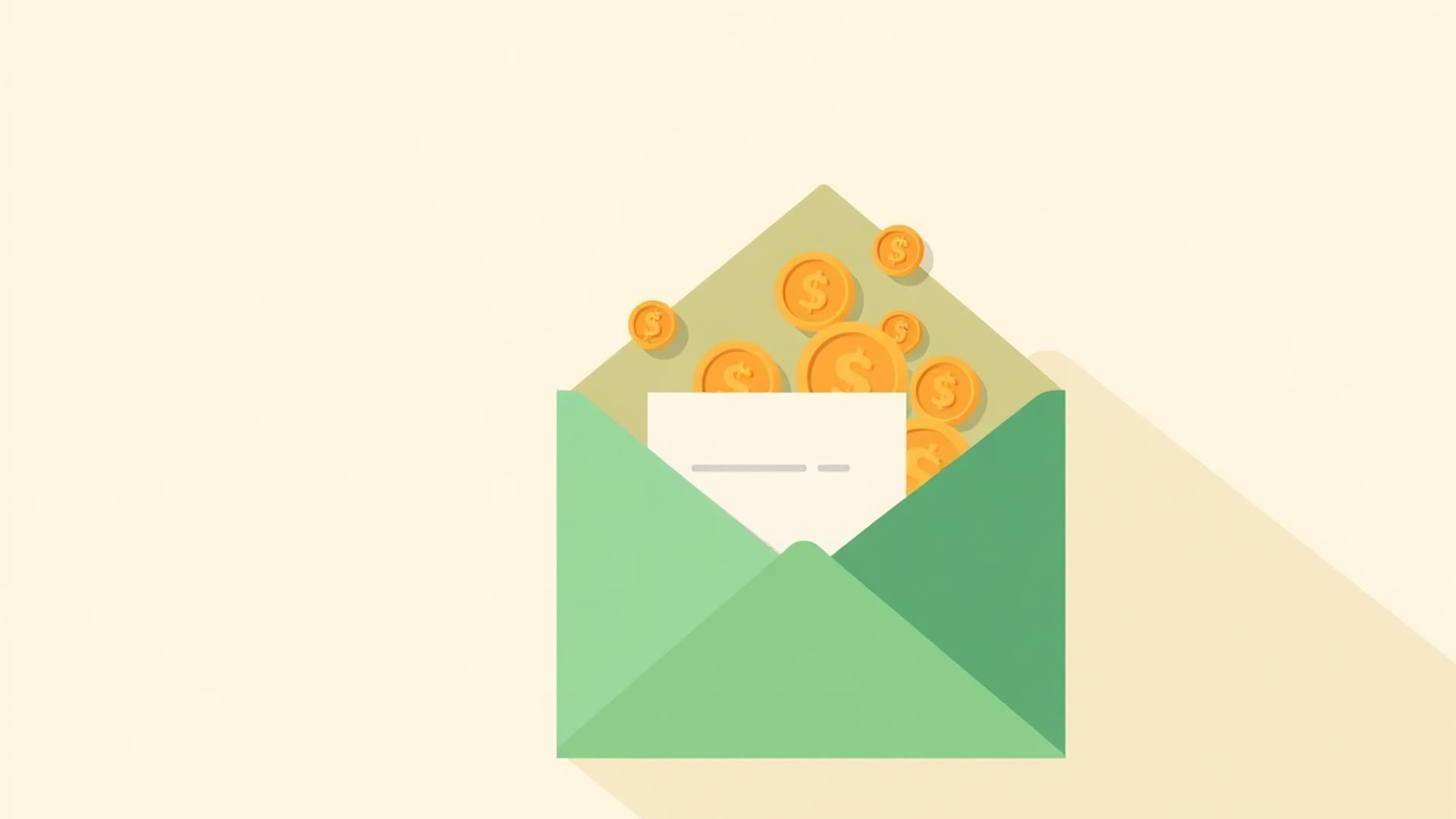 Illustration of a gift envelope being opened with a few coins drifting out toward a small paper slip