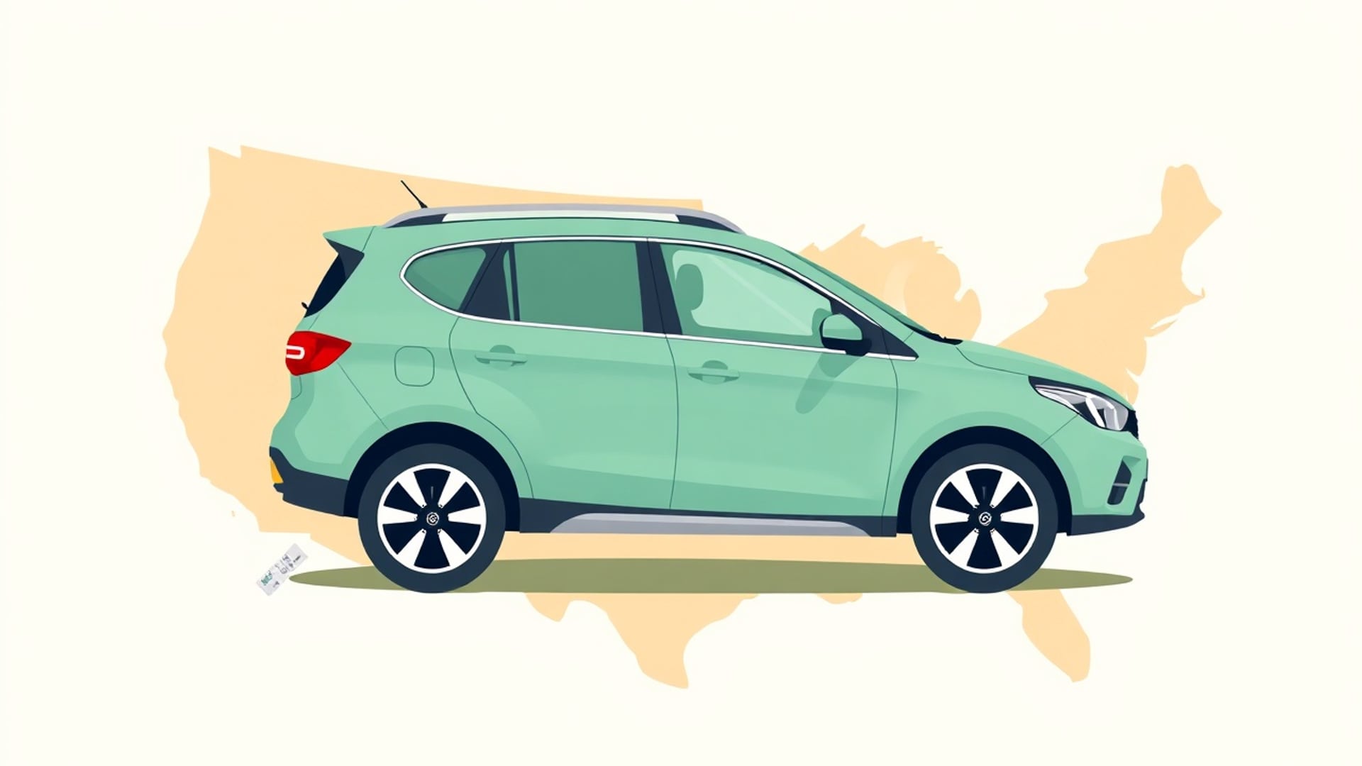Illustration of a green family SUV parked on a map of the United States