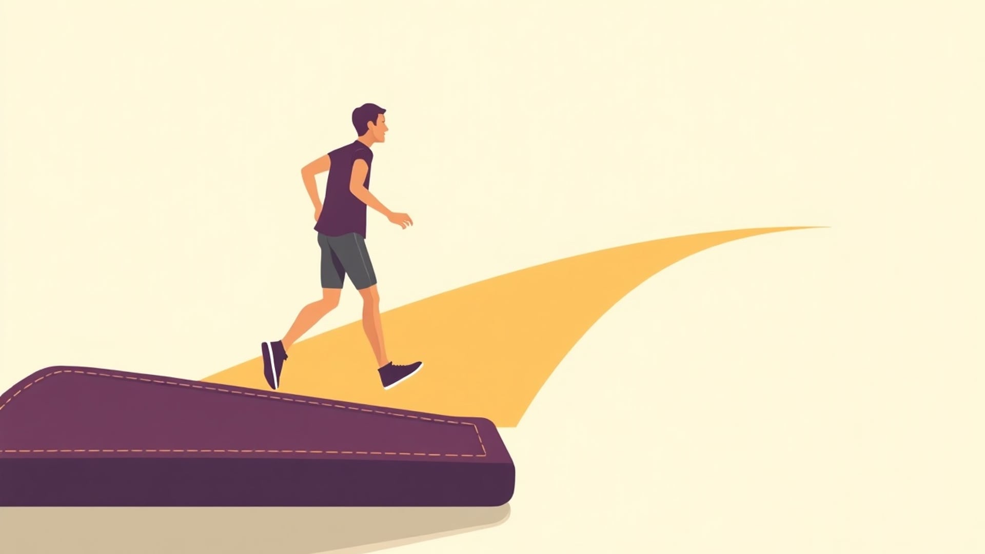 Illustration of a person running along a long path that starts from a giant wallet
