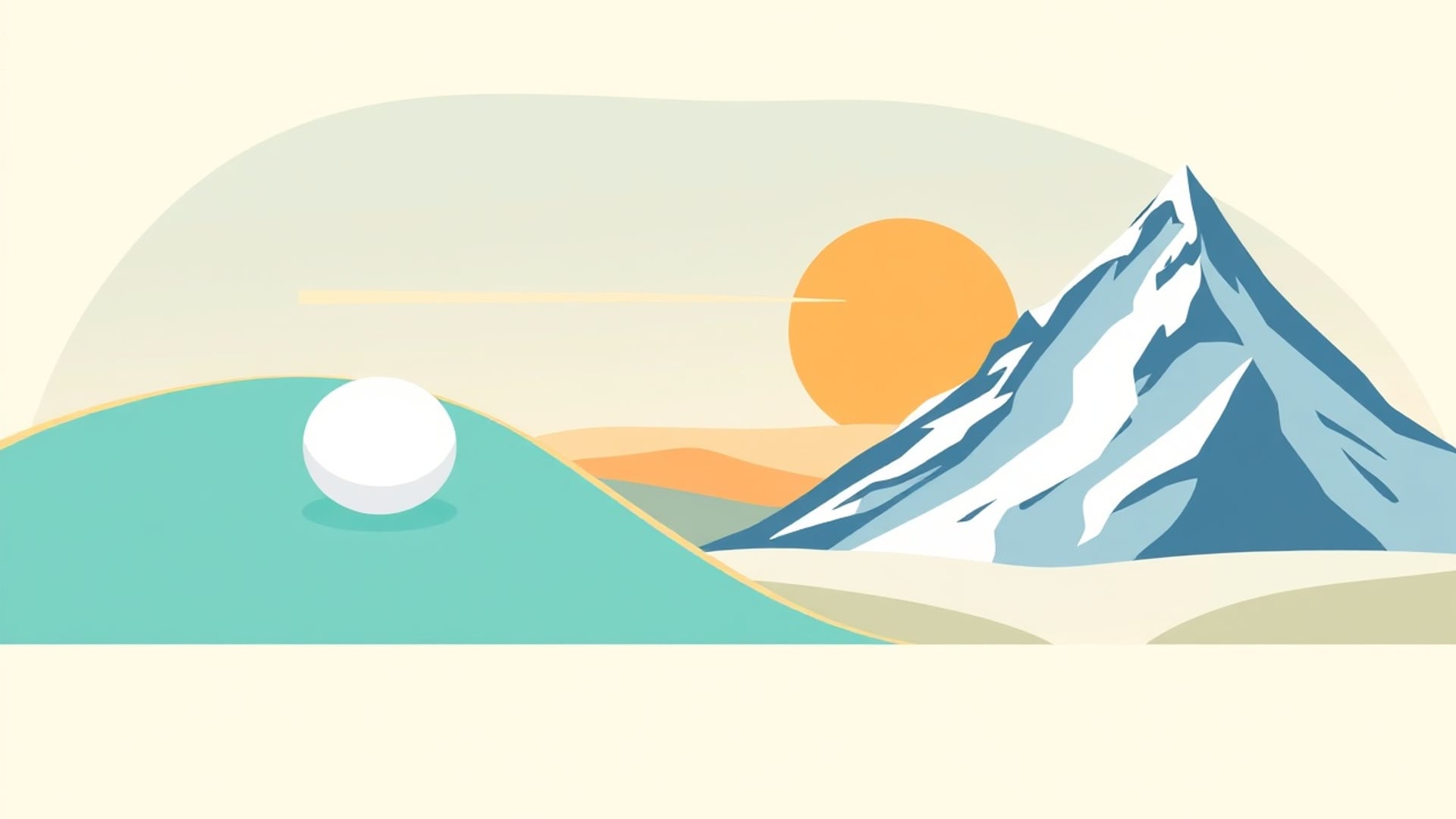 Illustration of a snowball rolling down a gentle hill beside a small mountain with a sliding avalanche