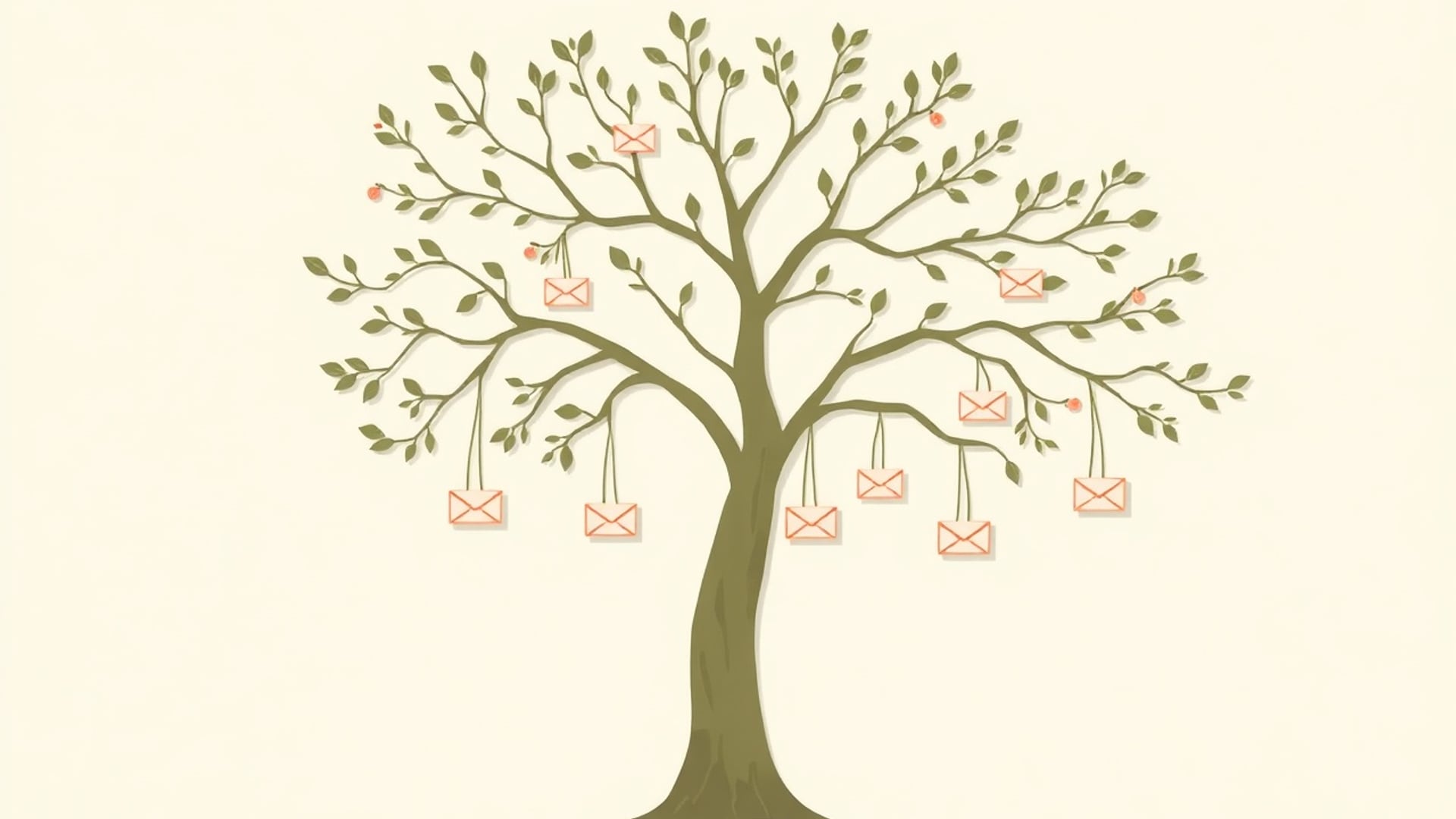 Illustration of a tree with small envelopes hanging from its branches