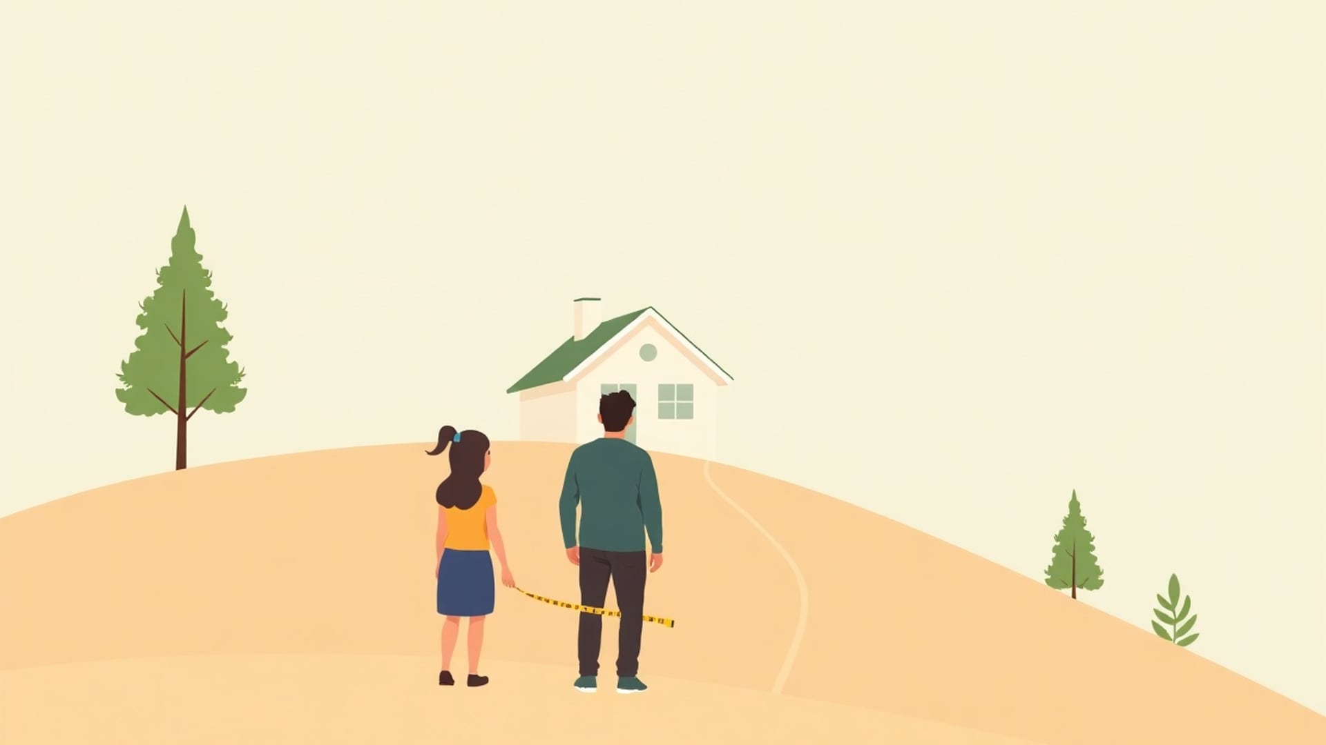 Illustration of a family looking up at a detached house on a hill