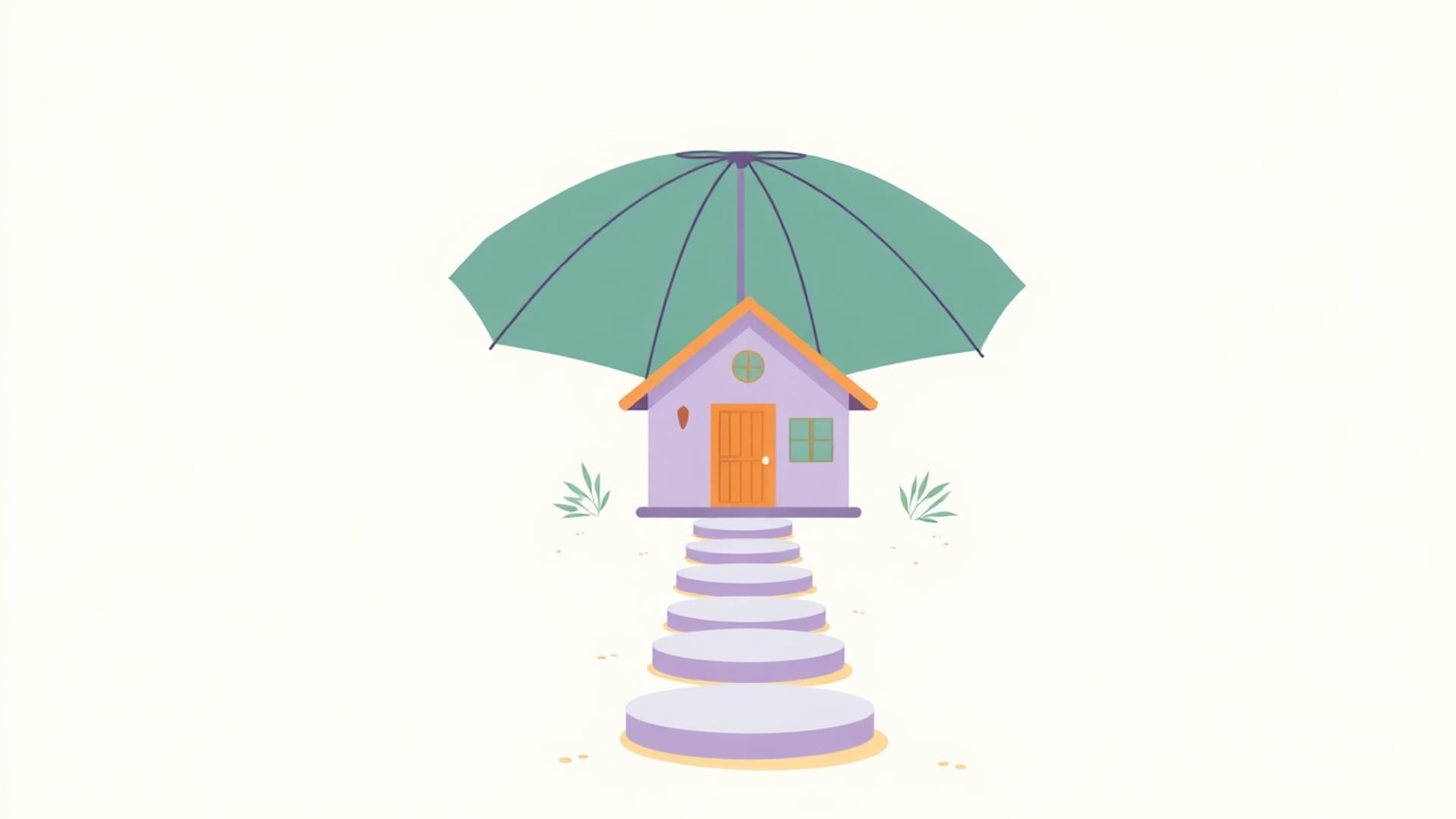 Illustration of a small house under a protective umbrella that is slowly folding away