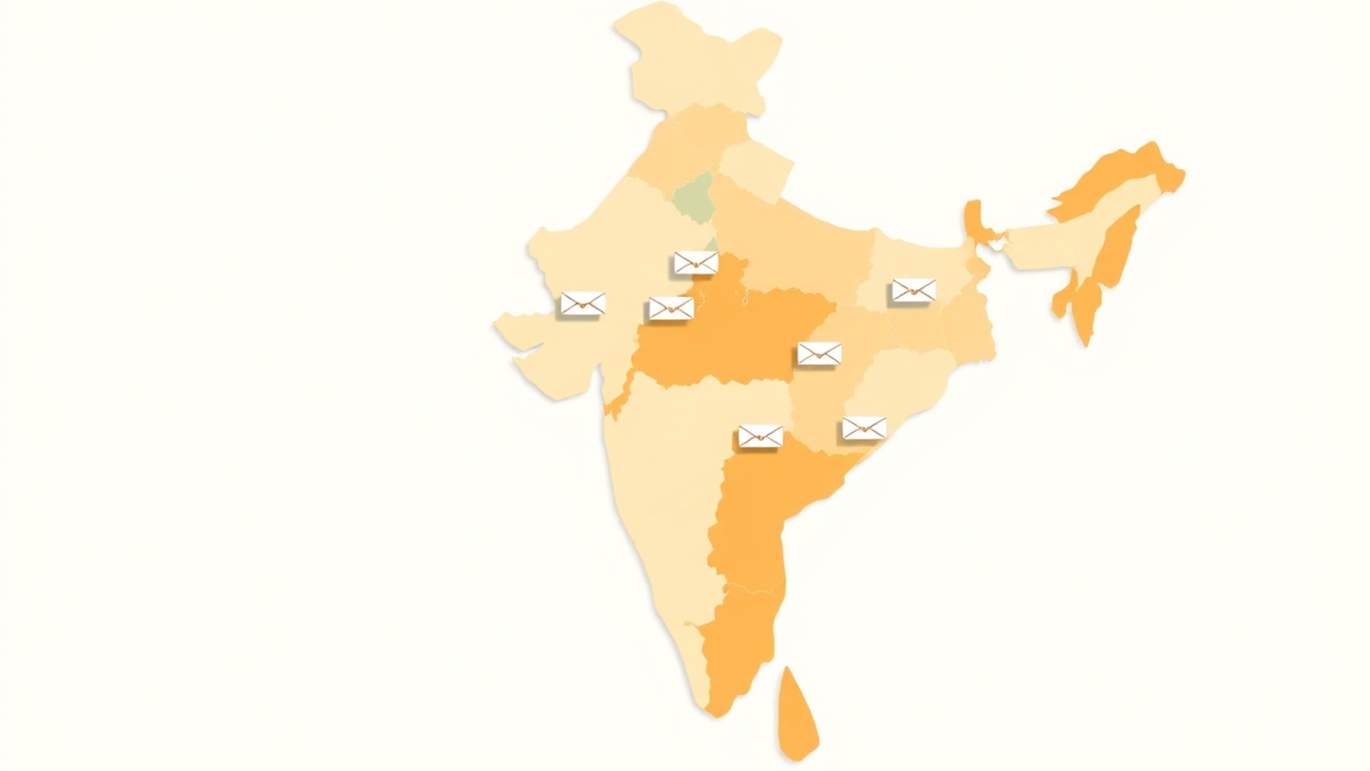 Illustration of a map of India in soft blocks with small salary envelopes travelling between states