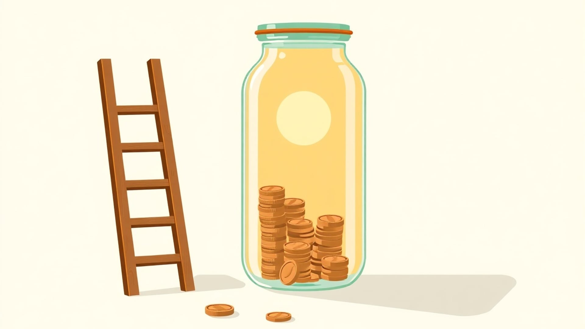 Illustration of a wooden ladder leaning against a tall glass jar