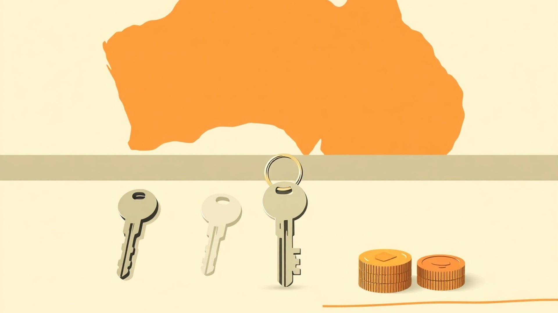 Illustration of three house keys on a table beside a stylised outline of eastern Australia