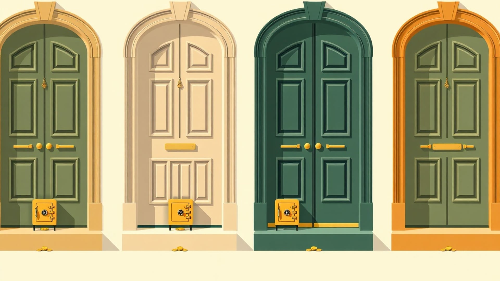 Illustration of four different European front doors side by side